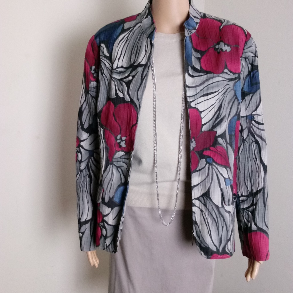 Alfred Dunner Print Zipper Blazer Size 12